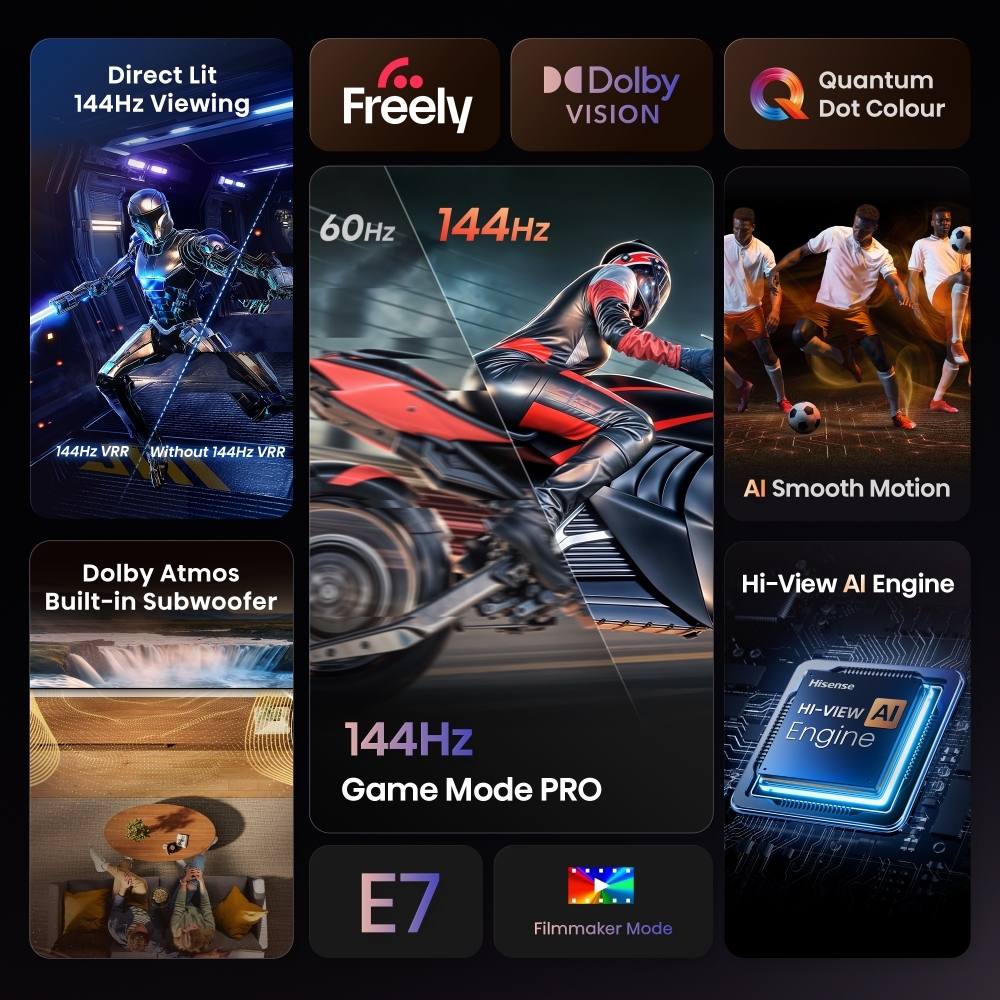 Hisense 98E7QTUK 98" QLED Smart Television, 4K Ultra HD, Grey, E Rated