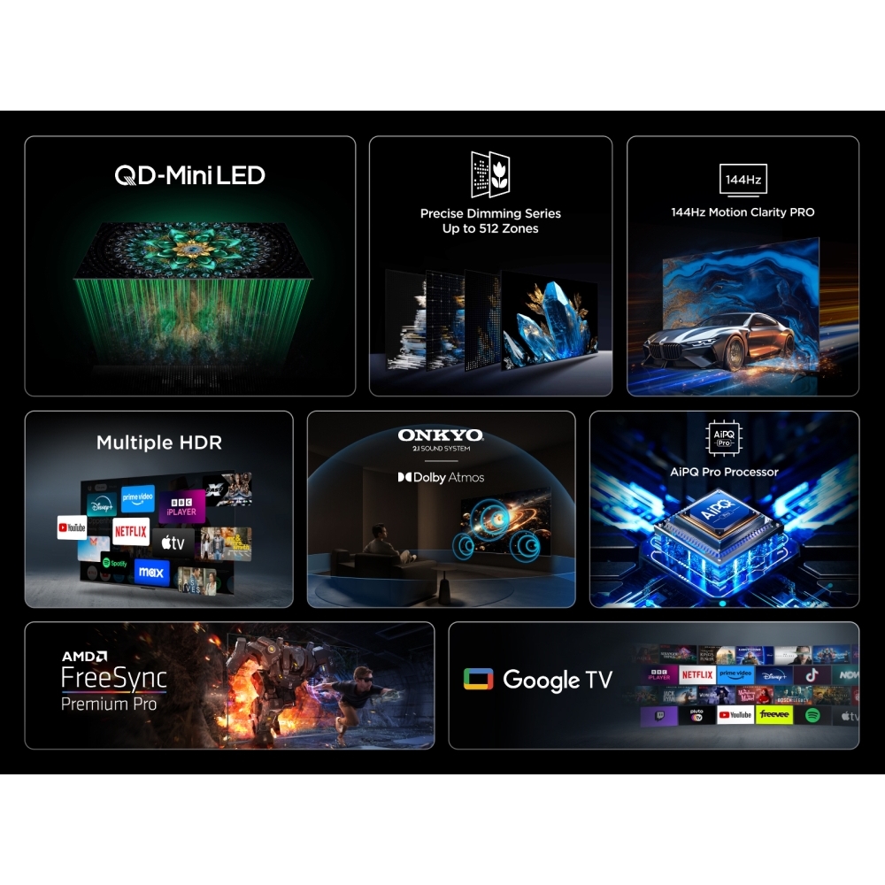 TCL 98Q6C-UK 98" Mini LED Smart Television, 4K Ultra HD, Black, E Rated