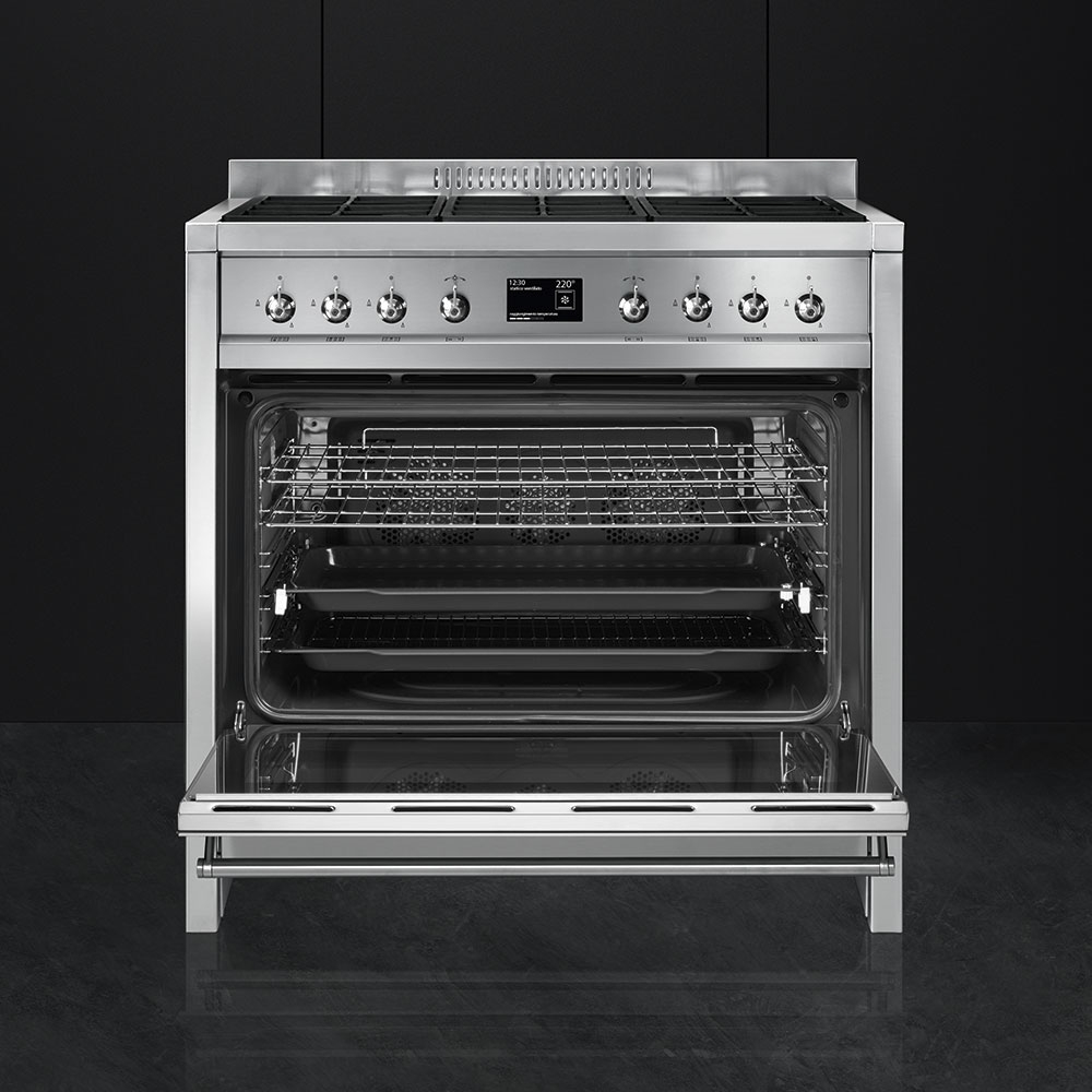 Smeg A19 Opera 90cm Dual Fuel Range Cooker, Stainless Steel, A+ Rated Marks Electrical