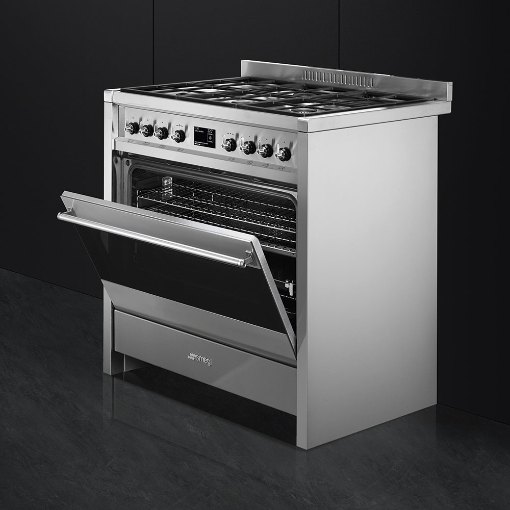 Smeg A1-9 Opera 90cm Dual Fuel Range Cooker, Stainless Steel, A+ Rated