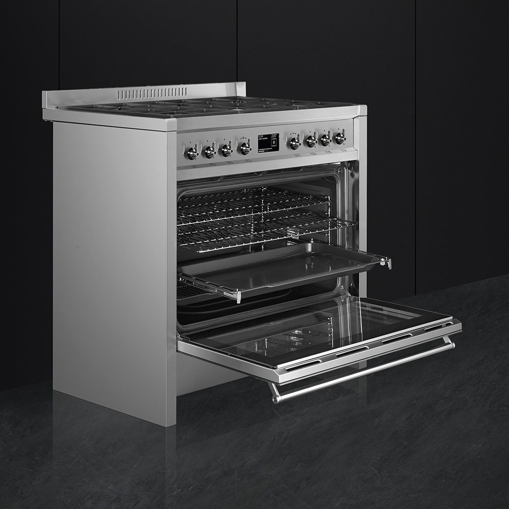 Smeg A19 Opera 90cm Dual Fuel Range Cooker, Stainless Steel, A+ Rated