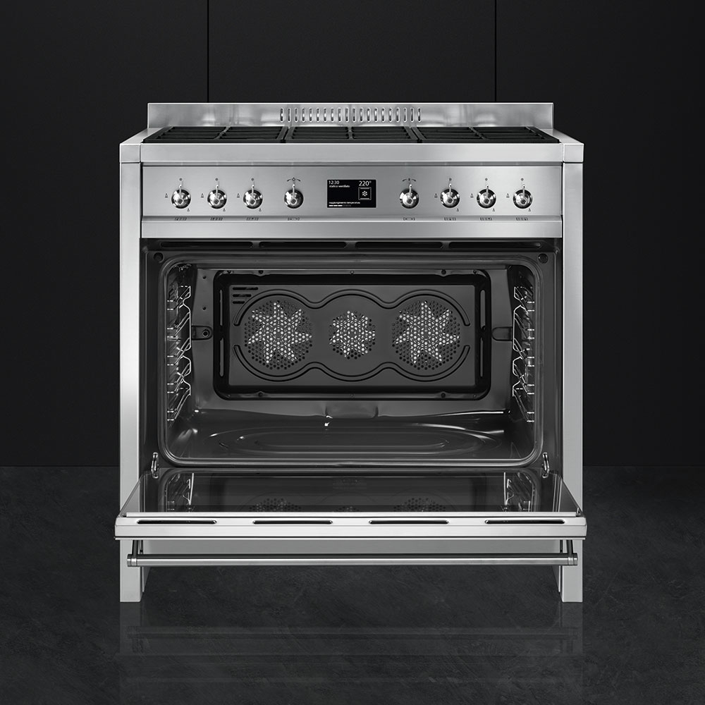 Smeg A1-9 Opera 90cm Dual Fuel Range Cooker, Stainless Steel, A+ Rated