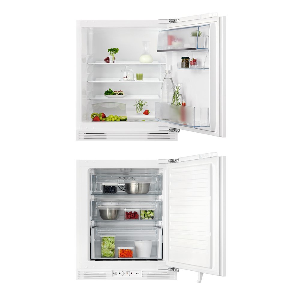 AEG Built-Under Freezer and Built-Under Larder Fridge Pack, Fixed Hinge, White, E Rated