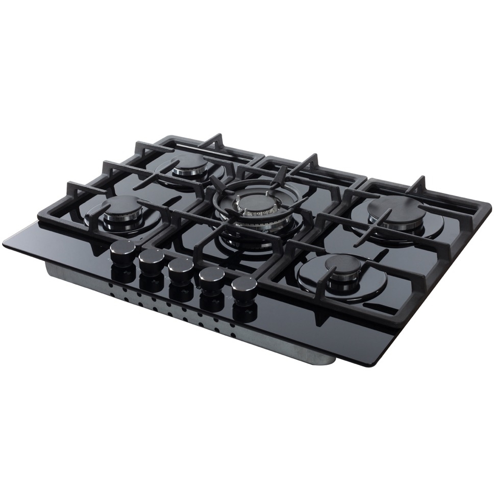 Amica AGVH7300BL 5 Burner Gas Hob, Black on Glass Marks Electrical