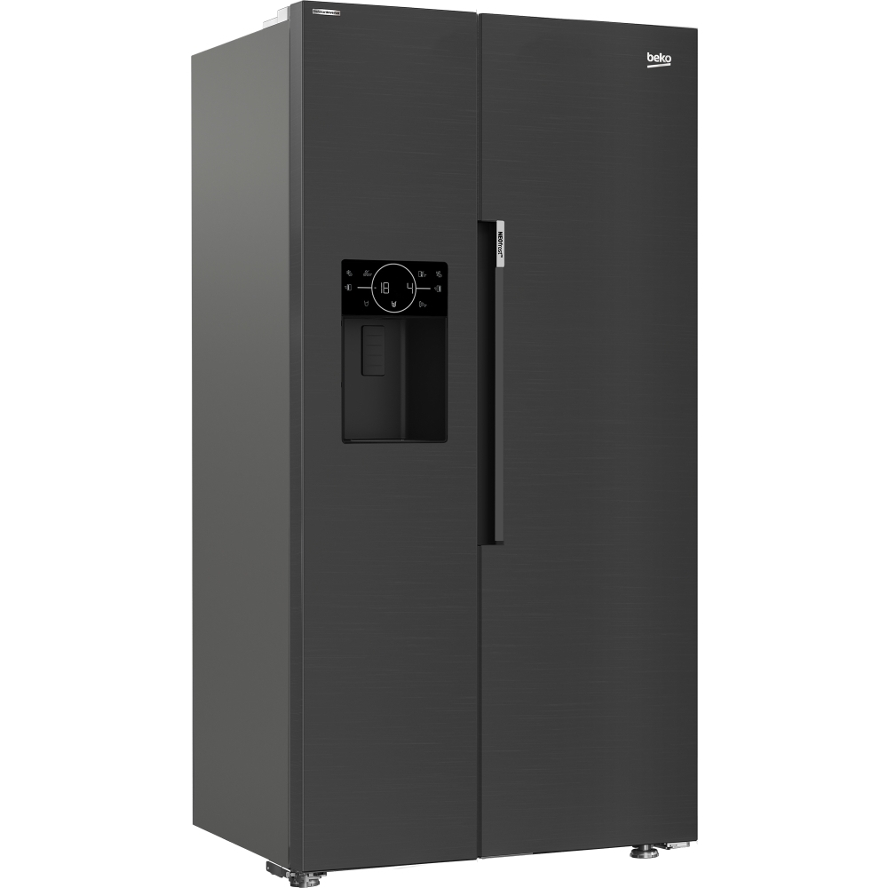 Beko ASP342VPZ American Style Fridge Freezer with Plumbed Water, Ice Dispenser and HarvestFresh� Technology, Black, E Rated,  Plumbed