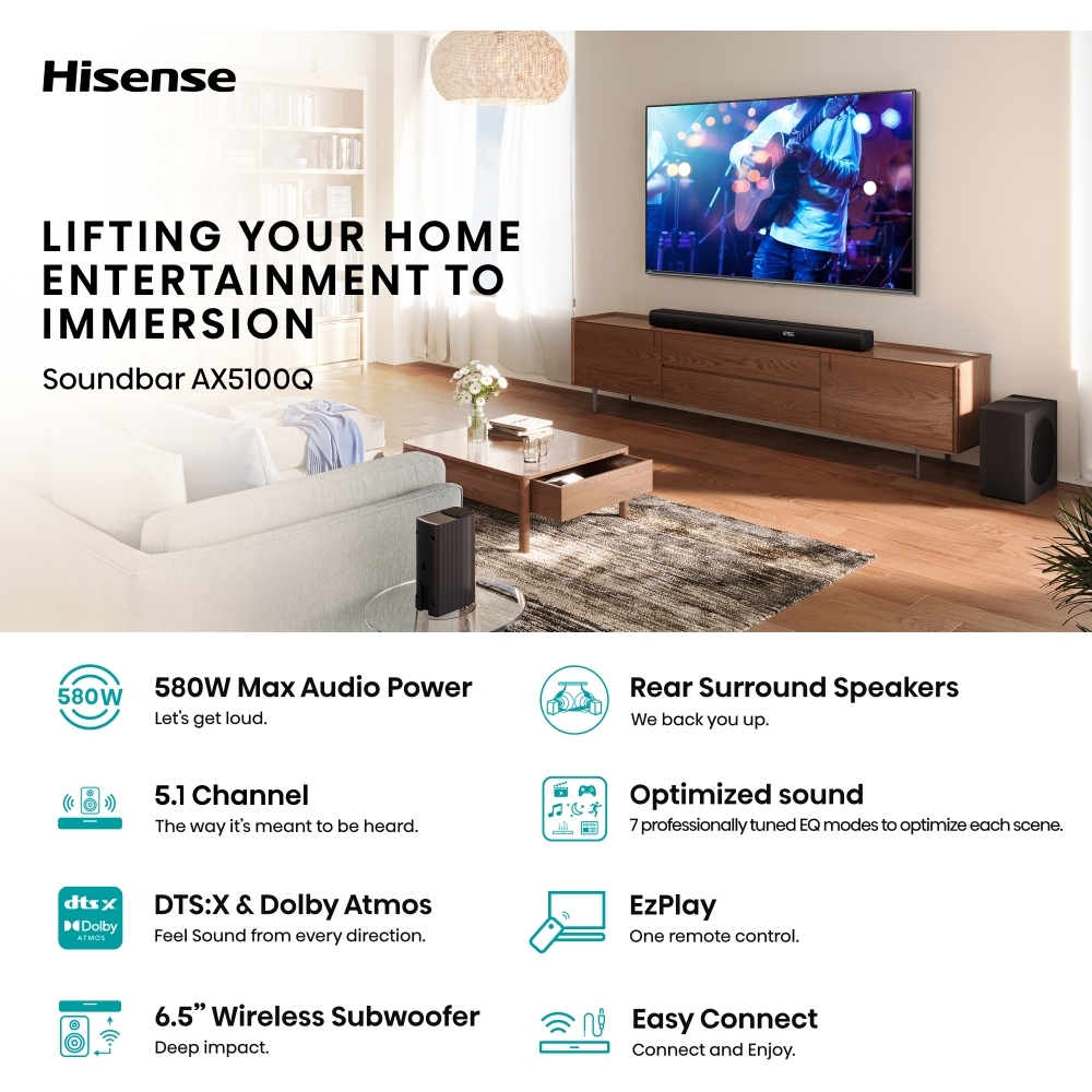 Hisense AX5100Q Sound Bar, Black