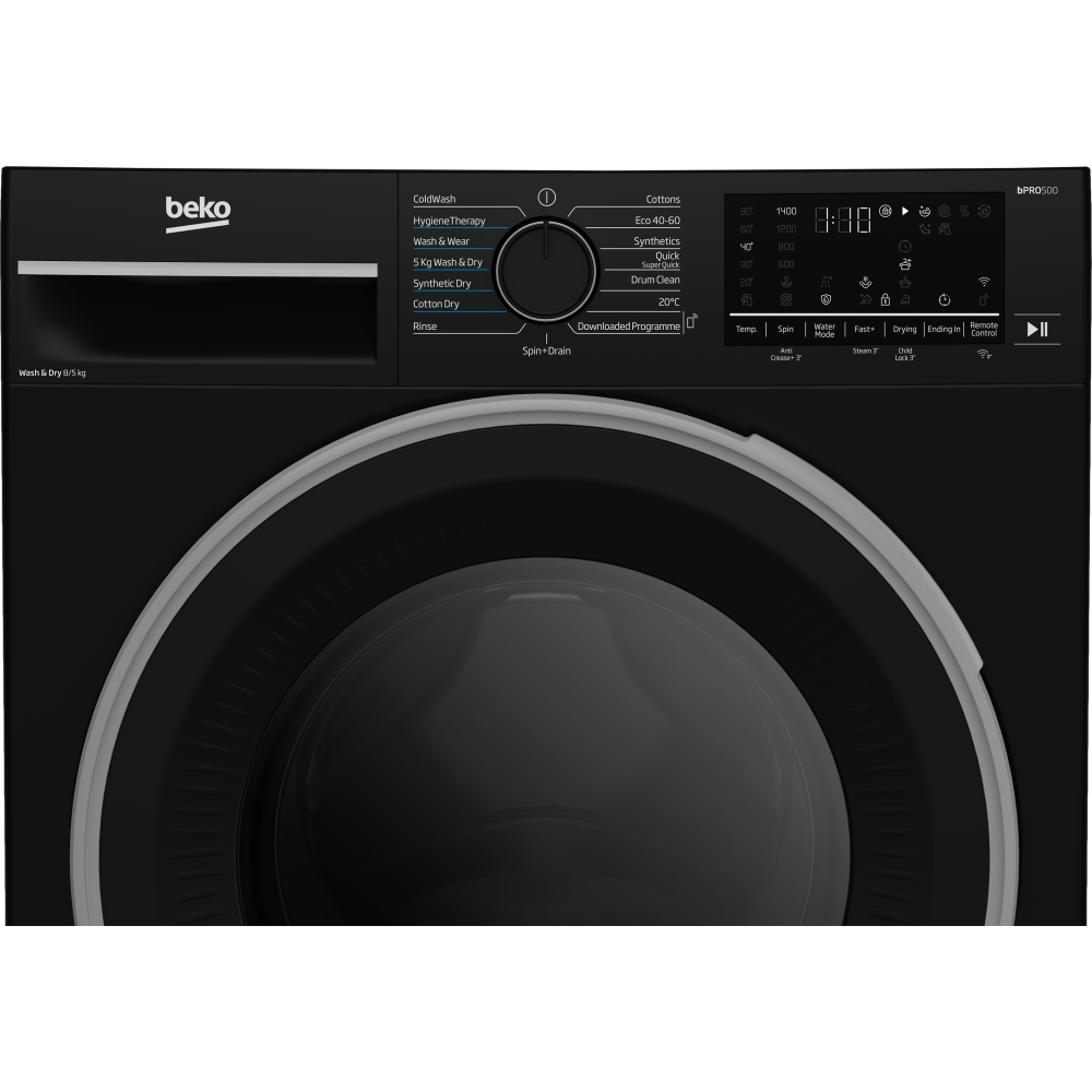 Beko B3D58545UB Washer Dryer, 8kg/5kg, 1400 Spin, Black, D Rated