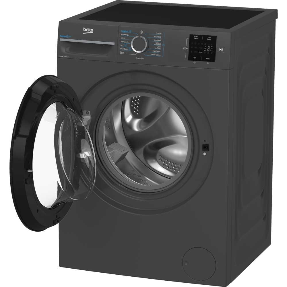 Beko B3W31041A EnergySpin Washing Machine, 10kg, 1400 Spin, Grey, A Rated