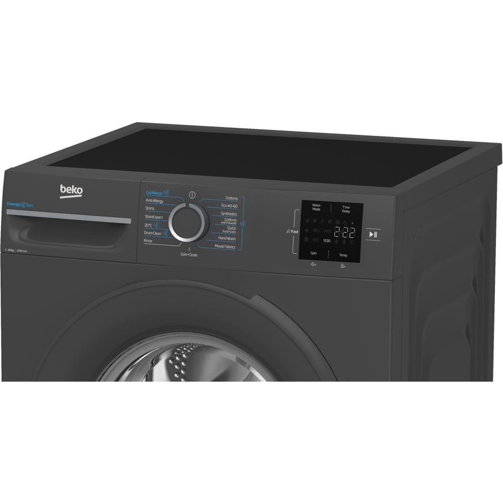 Beko B3W31041A EnergySpin Washing Machine, 10kg, 1400 Spin, Grey, A Rated