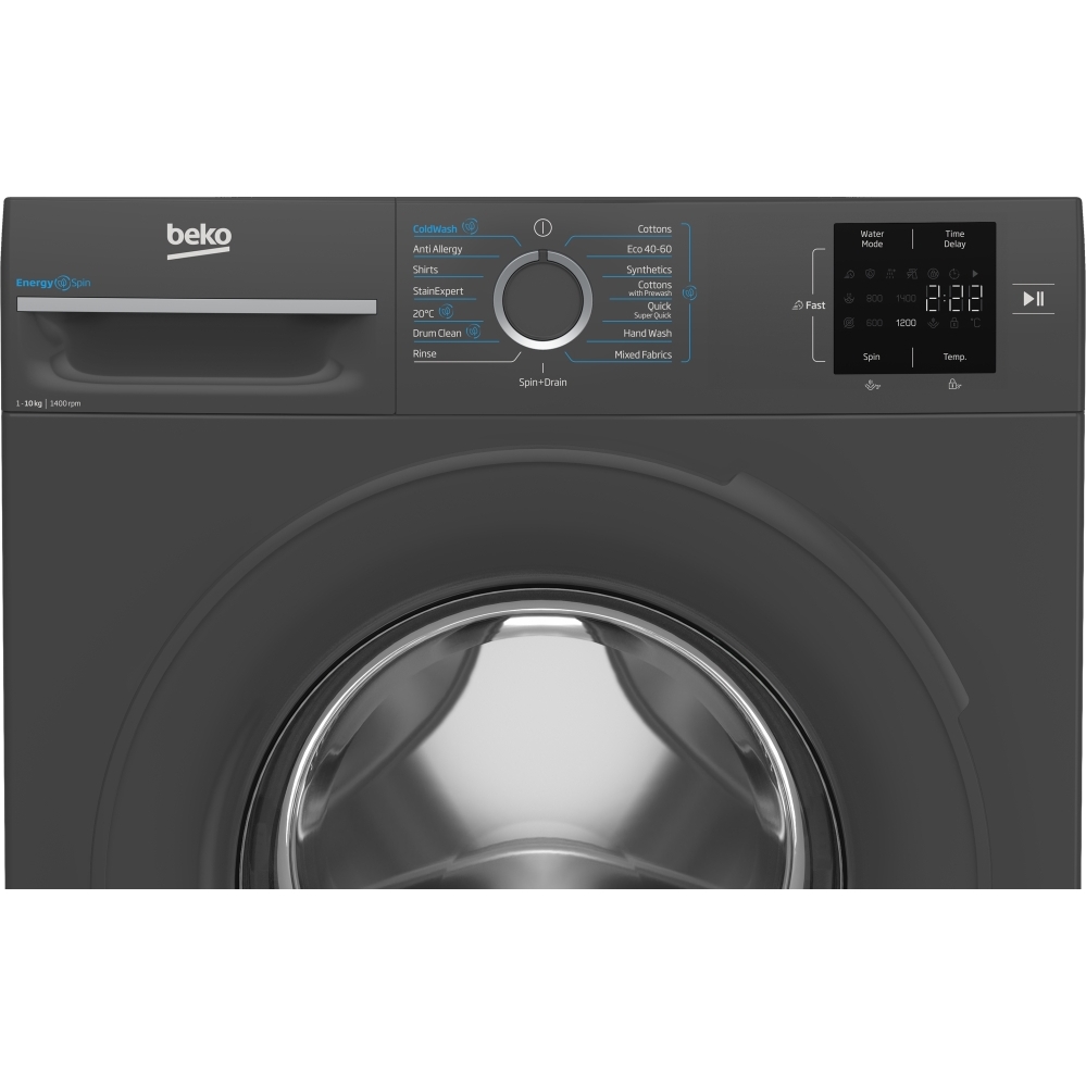 Beko B3W31041A EnergySpin Washing Machine, 10kg, 1400 Spin, Grey, A Rated