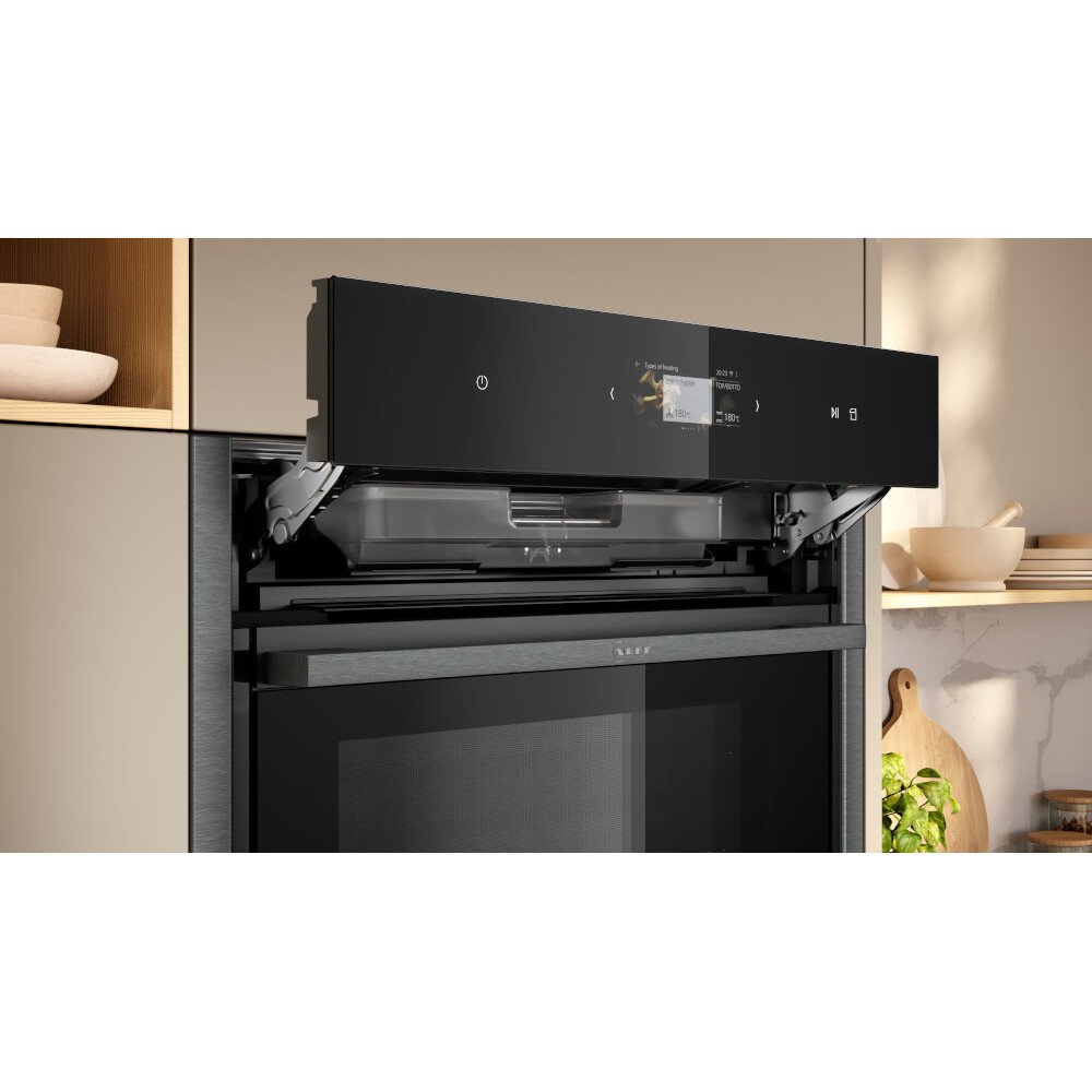Neff N90 Slide and Hide B64VS71G0B Built-In Electric Single Oven, Graphite Grey with Pyrolytic Cleaning, A+ Rated