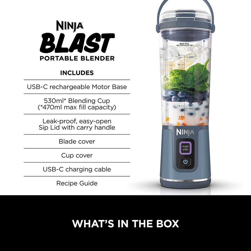 Ninja BC151UKNV Blast Cordless Portable Blender, Denim Blue, Black