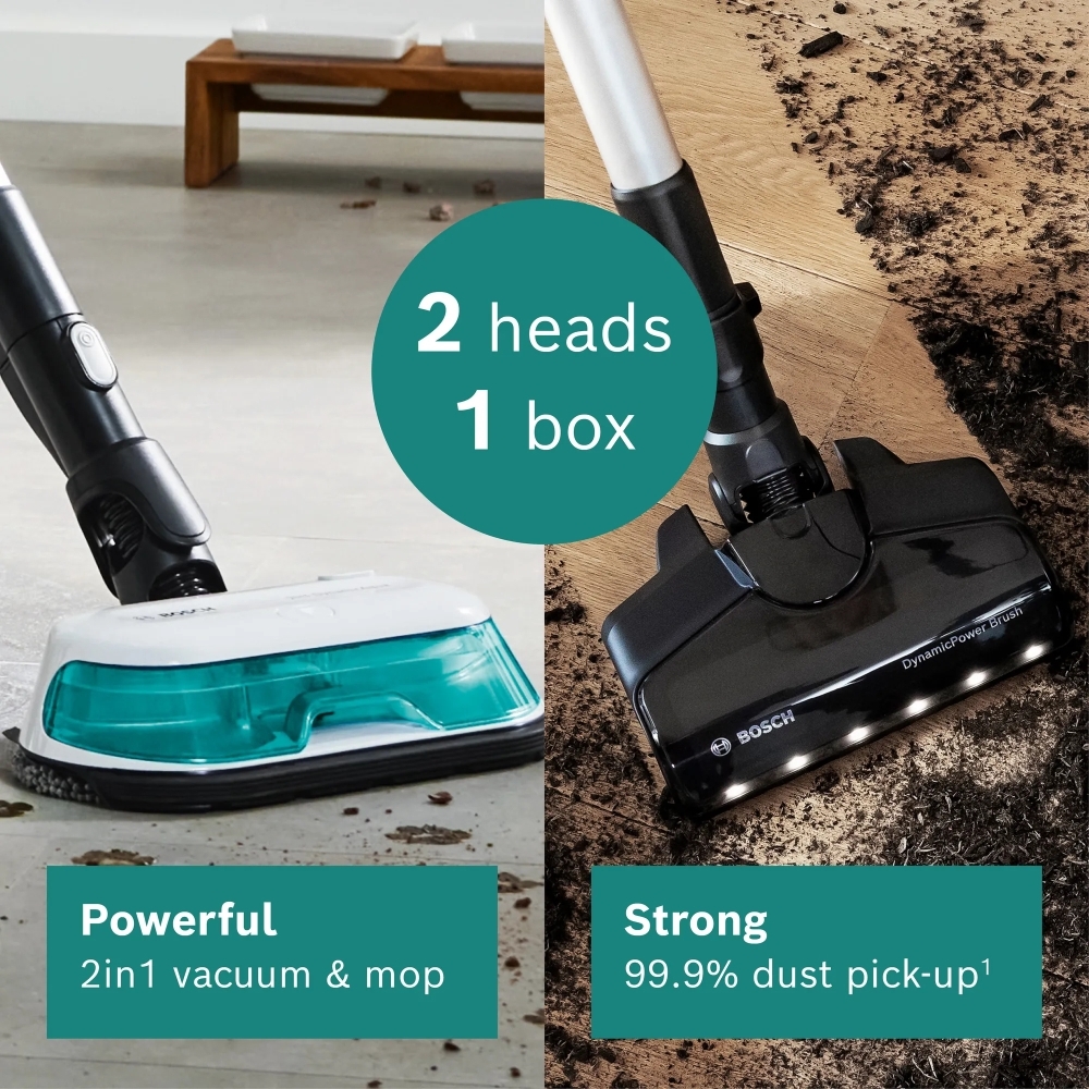 Bosch BCS71HYGGB Cordless 2 in 1 Vacuum and Mop Unlimited 7 Aqua, White