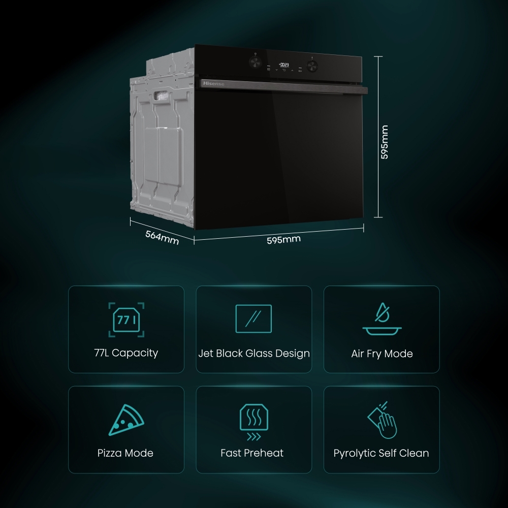 Hisense BI64221PDBG Built-In Electric Single Oven with Pyrolytic Cleaning, Black, A+ Rated