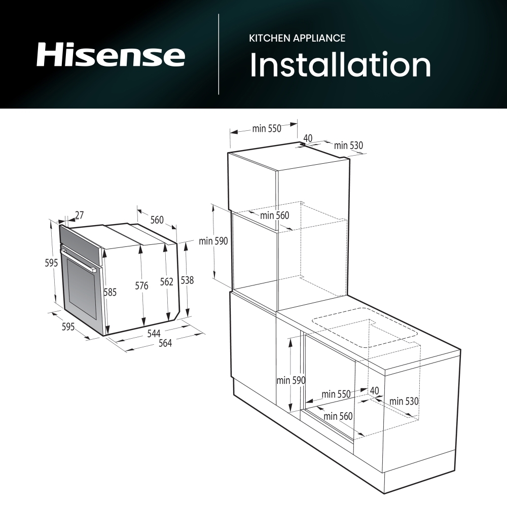 Hisense BI64221PDBG Built-In Electric Single Oven with Pyrolytic Cleaning, Black, A+ Rated
