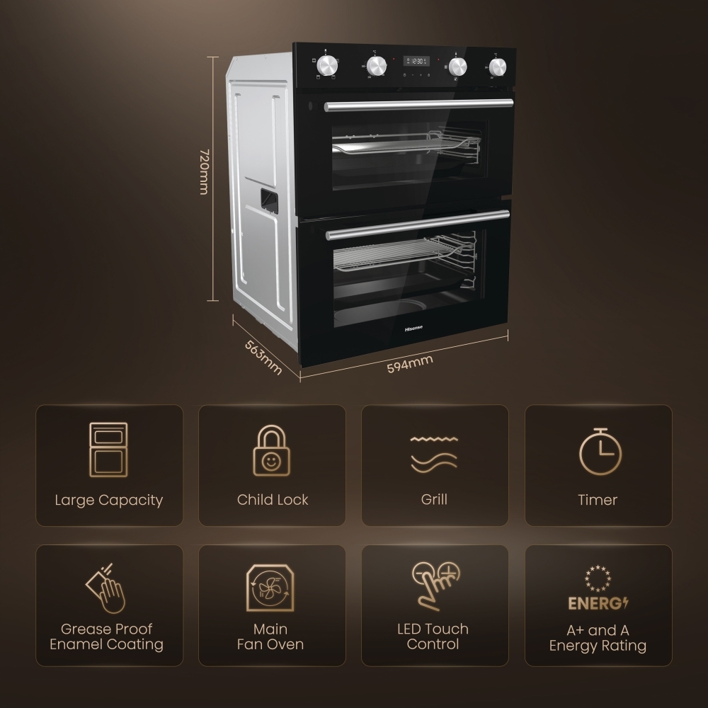 Hisense BID75211BGUK Built-Under Electric Double Oven, Black, A Rated