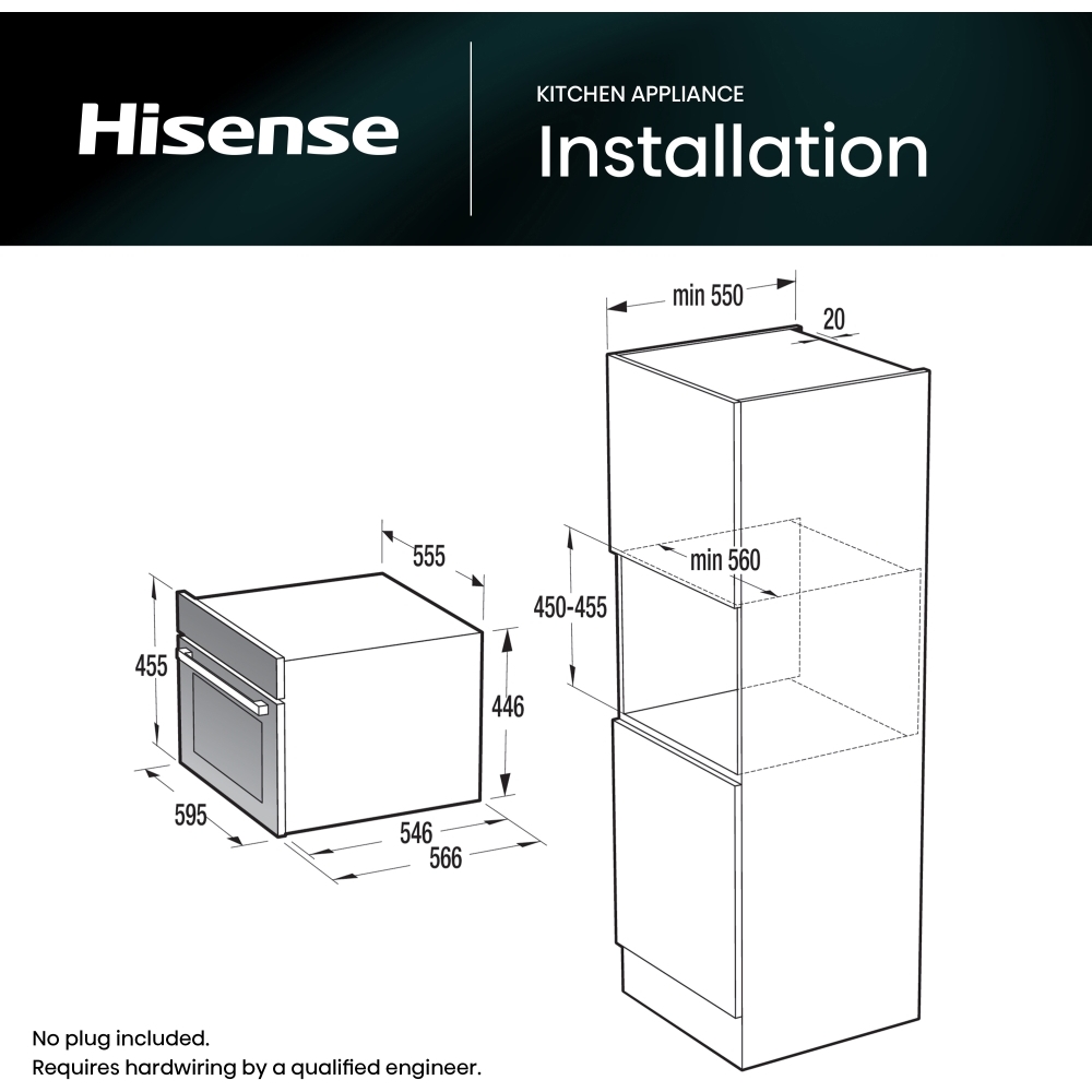 Hisense BIM4AH8UKWF Compact Oven with Microwave Function, Black