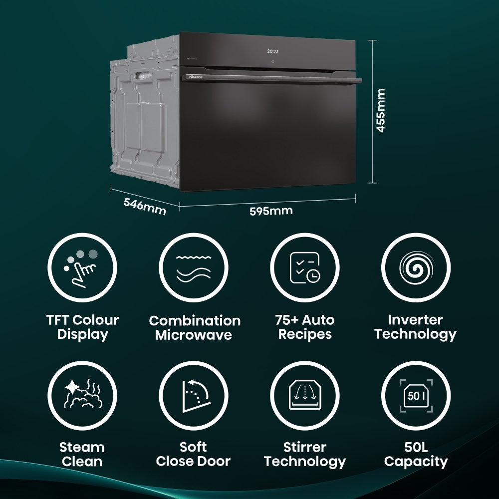 Hisense BIM4AH8UKWF Compact Oven with Microwave Function, Black