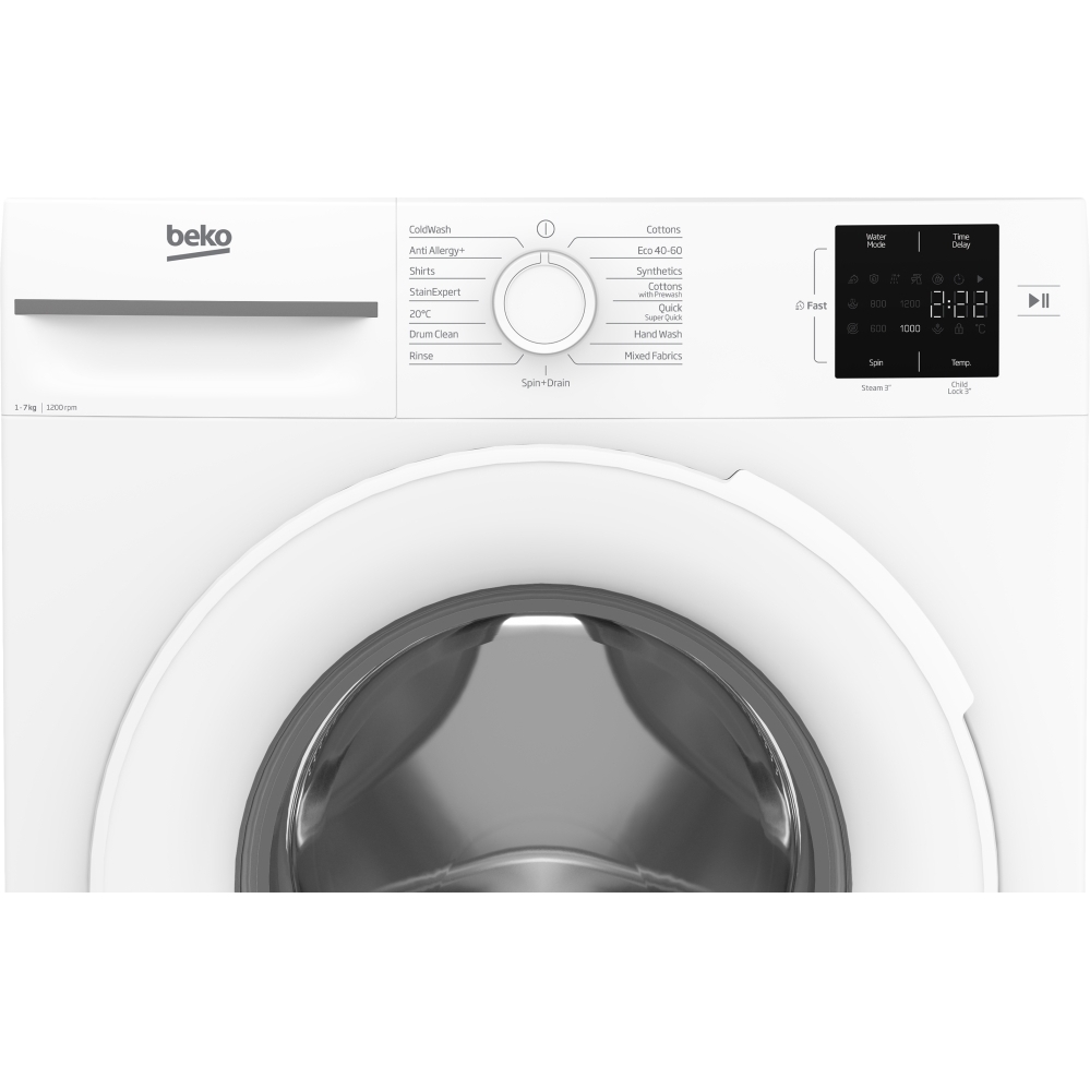 Beko BM1WU3721W Washing Machine, 7kg, 1200 Spin, White, B Rated