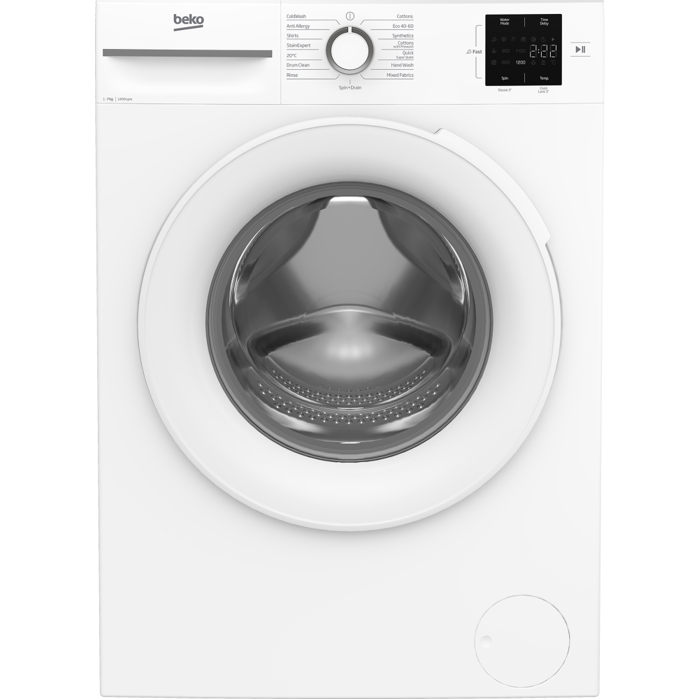 Beko BM3WT3741W Washing Machine, 7kg, 1400 Spin, White, B Rated