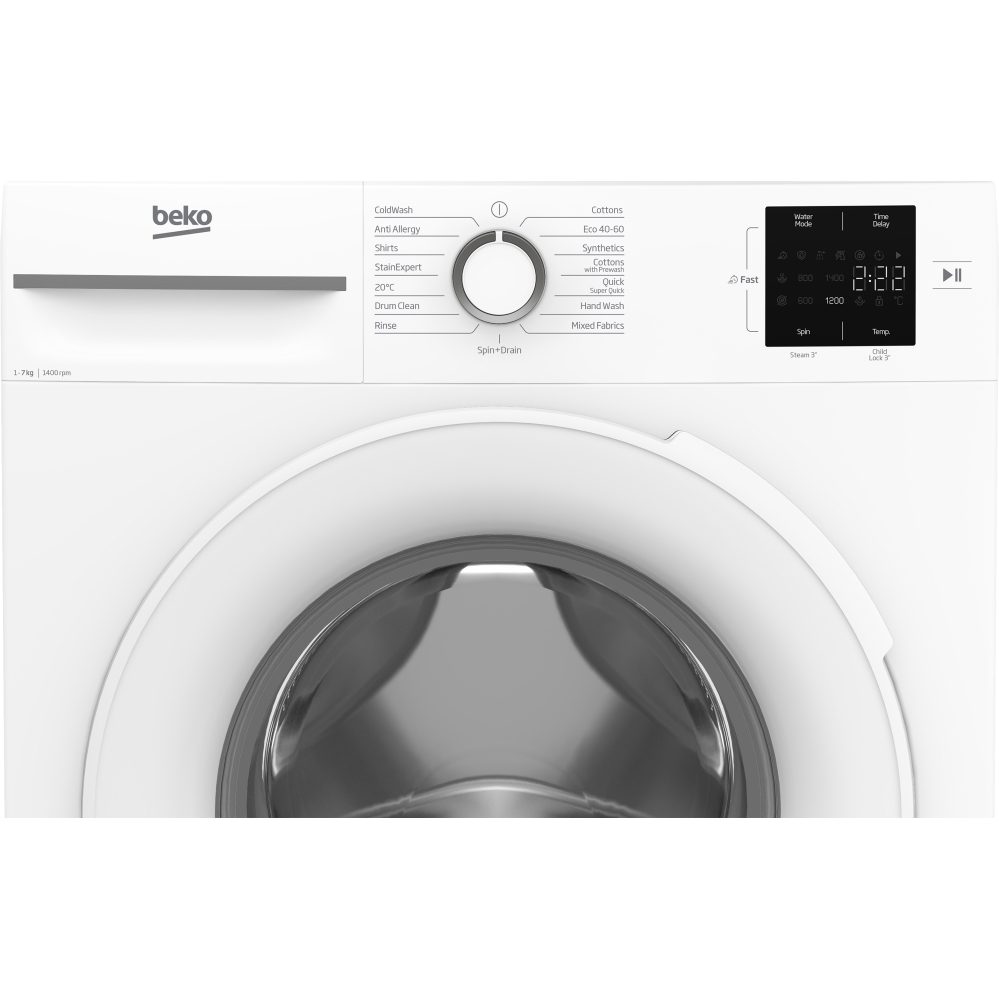 Beko BM3WT3741W Washing Machine, 7kg, 1400 Spin, White, B Rated
