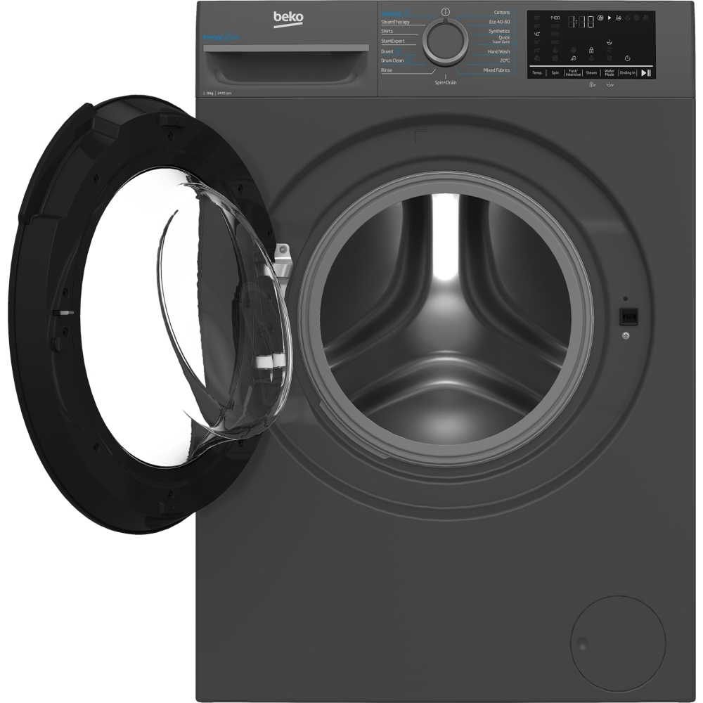 Beko BM3WT4941IA EnergySpin Washing Machine, 9kg, 1400 Spin, Grey, A Rated