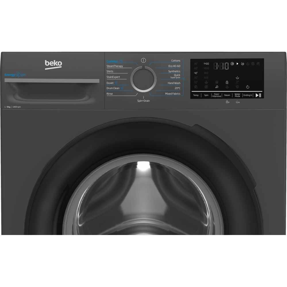 Beko BM3WT4941IA EnergySpin Washing Machine, 9kg, 1400 Spin, Grey, A Rated
