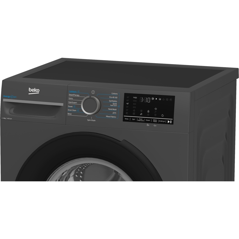 Beko BM3WT4941IA EnergySpin Washing Machine, 9kg, 1400 Spin, Grey, A Rated