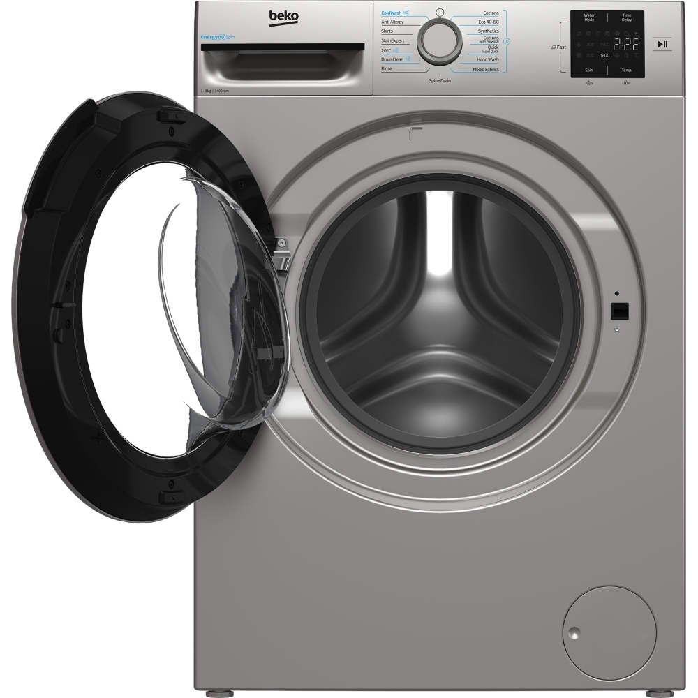 Beko BMN3WT3841S Washing Machine, 8kg, 1400 Spin, Silver, A Rated