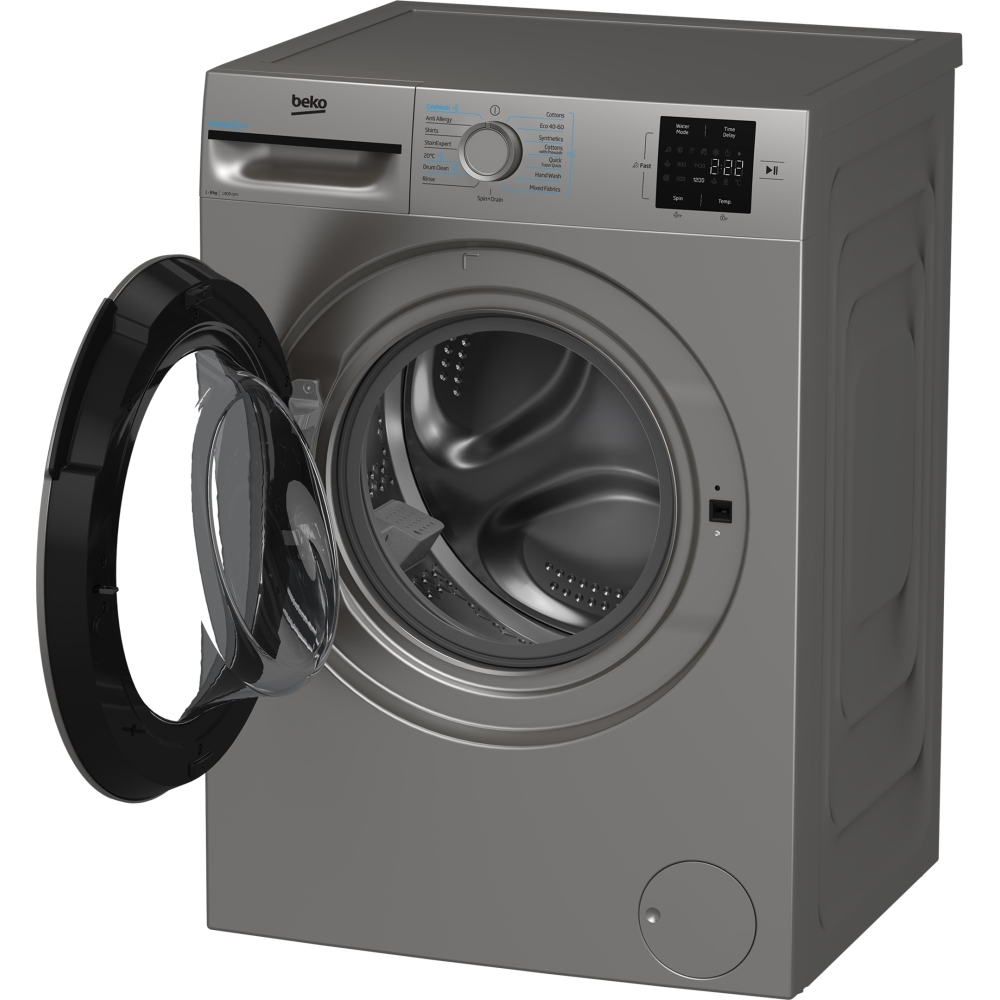 Beko BMN3WT3841S Washing Machine, 8kg, 1400 Spin, Silver, A Rated