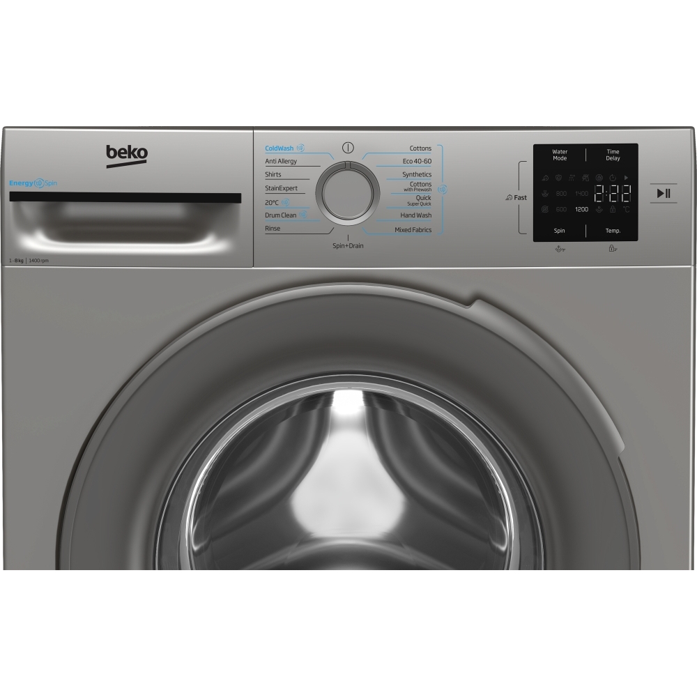Beko BMN3WT3841S Washing Machine, 8kg, 1400 Spin, Silver, A Rated
