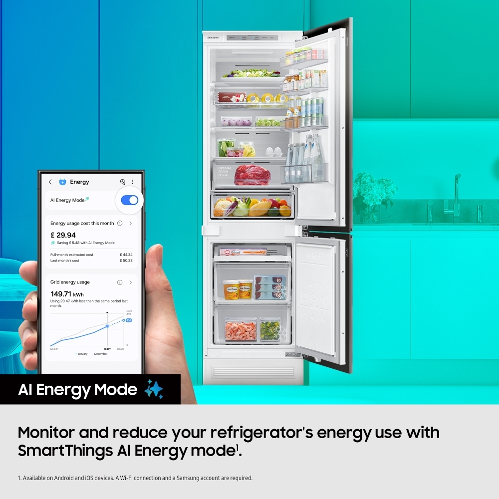Samsung BRB70F26DES0EU Series 6 SpaceMax&trade; Total No Frost Integrated Fridge Freezer, Sliding Hinge, 70/30, E Rated