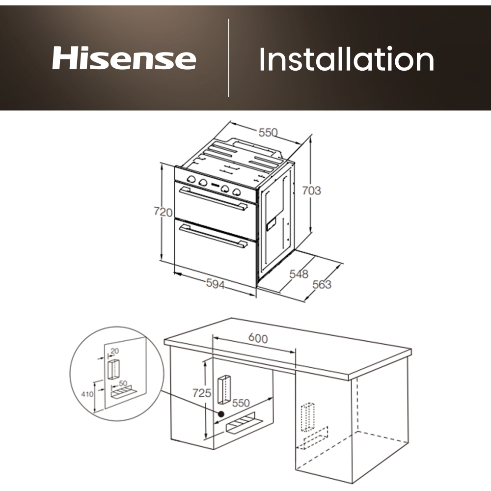 Hisense BUD714221AX Built-Under Electric Double Oven, Stainless Steel, A Rated