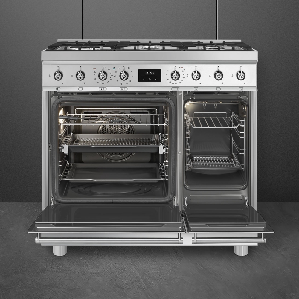Smeg C92GPX2 Symphony Classic 90cm Dual Fuel Range Cooker, Stainless Steel, A Rated