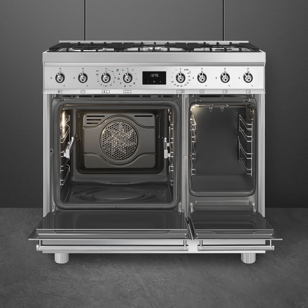 Smeg C92GPX2 Symphony Classic 90cm Dual Fuel Range Cooker, Stainless Steel, A Rated
