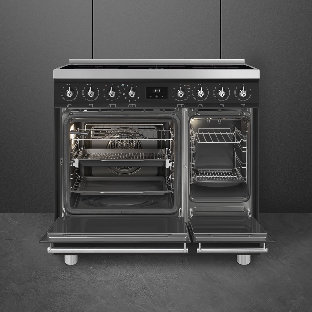 Smeg C92IPMB2 Symphony Classic 90cm Induction Range Cooker, Black, A Rated