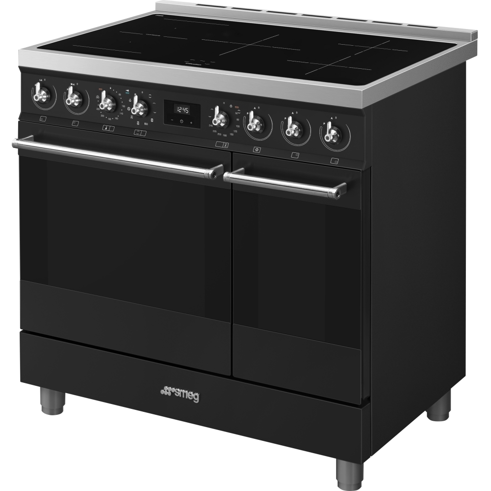 Smeg C92IPMB2 Symphony Classic 90cm Induction Range Cooker, Black, A Rated