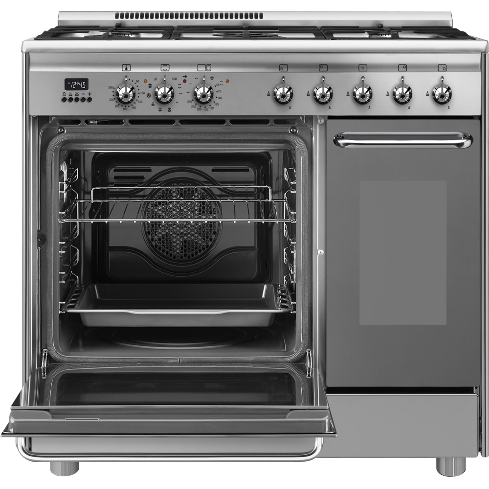 Smeg CG92PX9 90cm Dual Fuel Range Cooker, Stainless Steel, A Rated