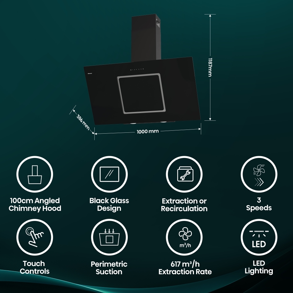 Hisense CH10IN14BBUK 100cm Chimney Cooker Hood, Black, A Rated