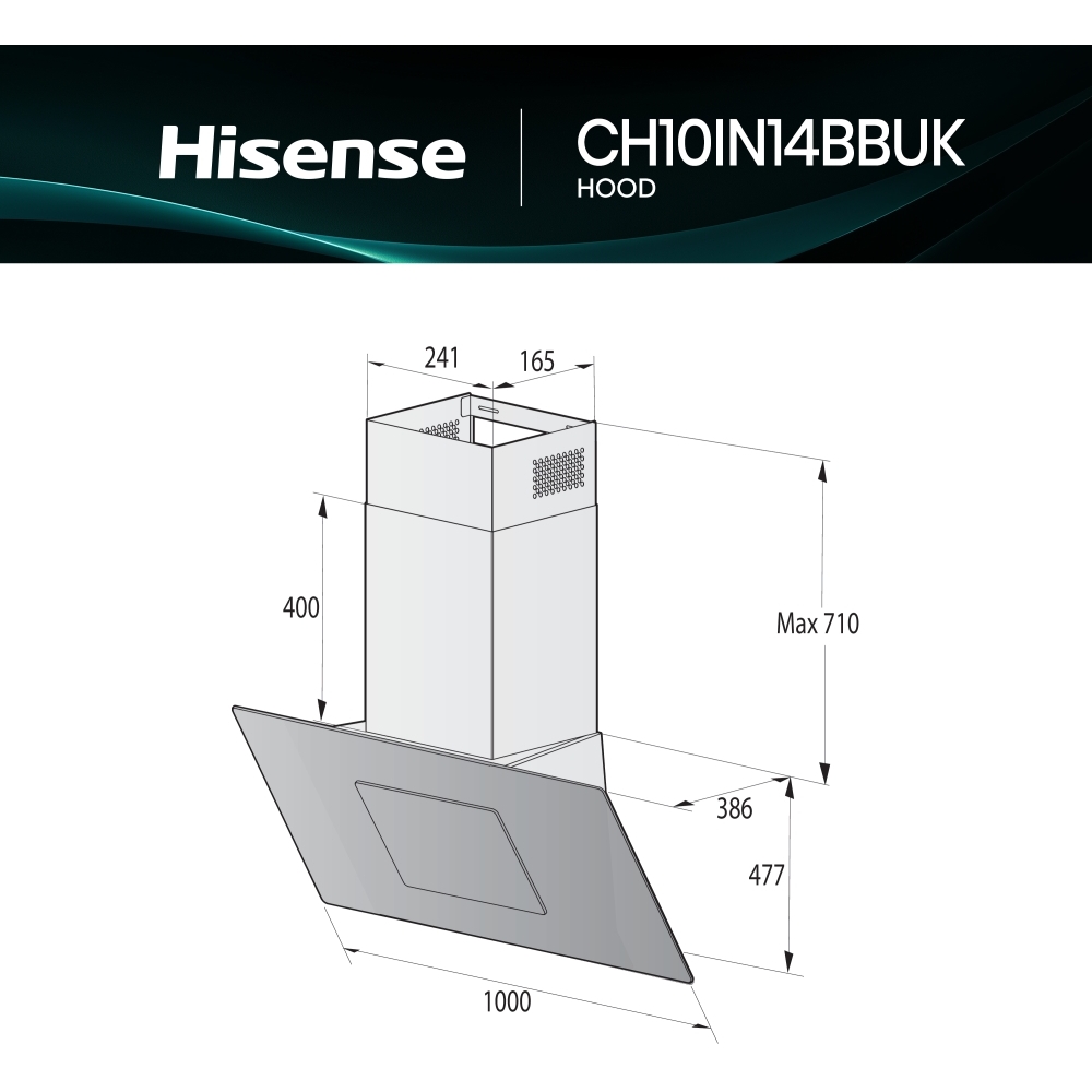 Hisense CH10IN14BBUK 100cm Chimney Cooker Hood, Black, A Rated