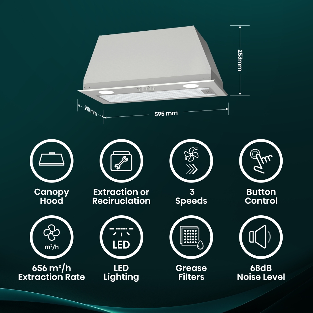 Hisense CH6BI12BXUK Canopy Cooker Hood, Stainless Steel, B Rated
