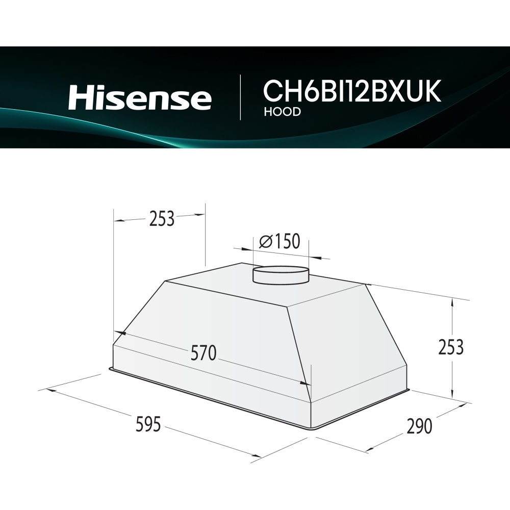 Hisense CH6BI12BXUK Canopy Cooker Hood, Stainless Steel, B Rated