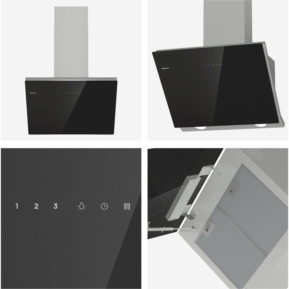 Hisense CH6IN14BXBUK 60cm Chimney Cooker Hood, Black, A Rated