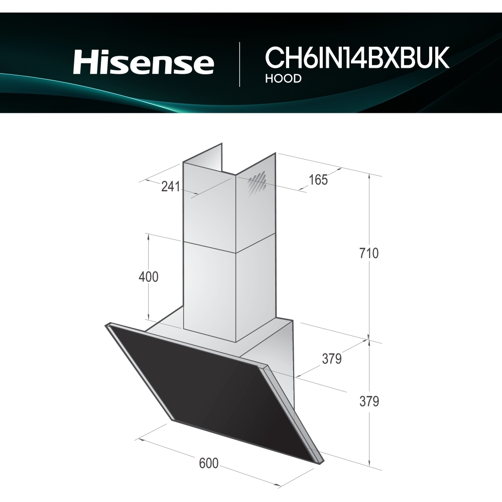 Hisense CH6IN14BXBUK 60cm Chimney Cooker Hood, Black, A Rated