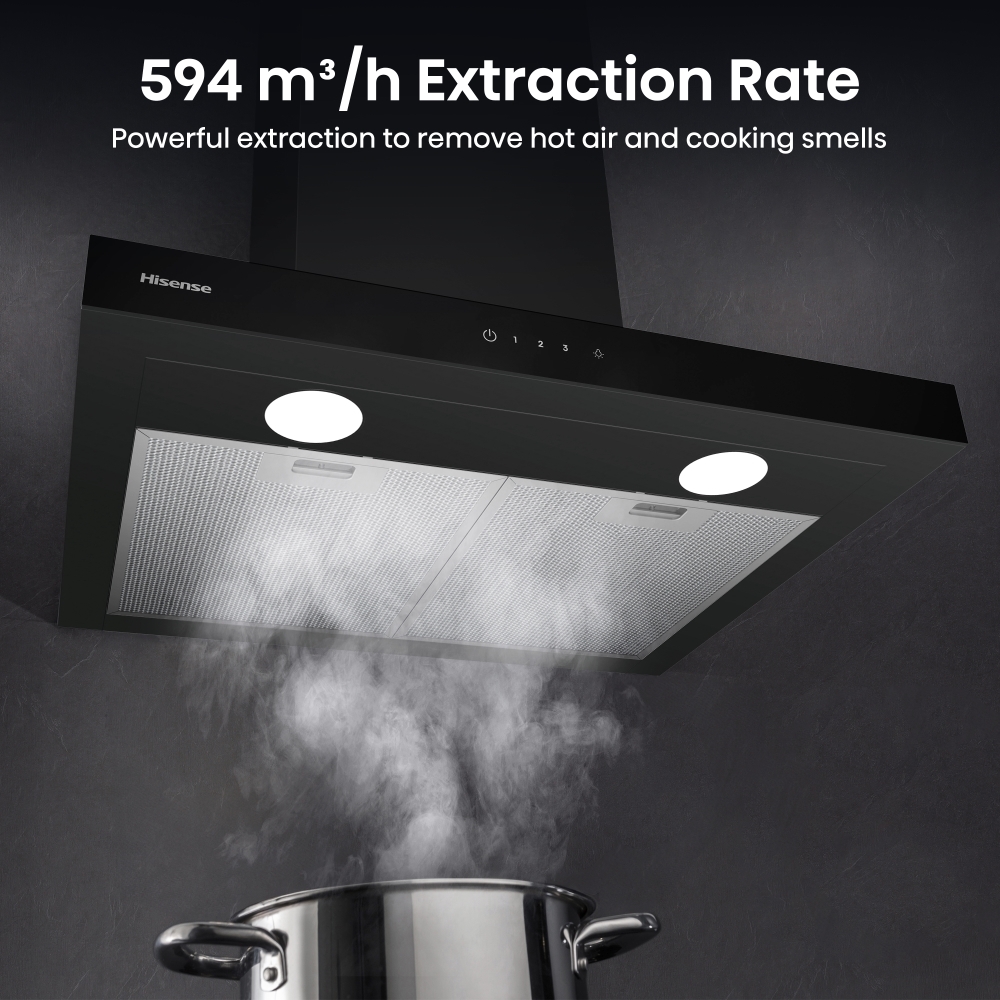 Hisense CH6T14BBUK 60cm Chimney Cooker Hood, Black, A Rated