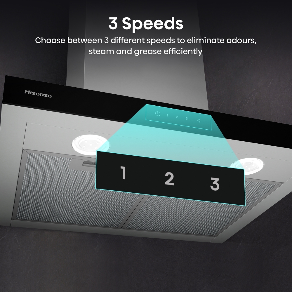 Hisense CH6T14BXBUK 60cm Chimney Cooker Hood, Stainless Steel, A Rated