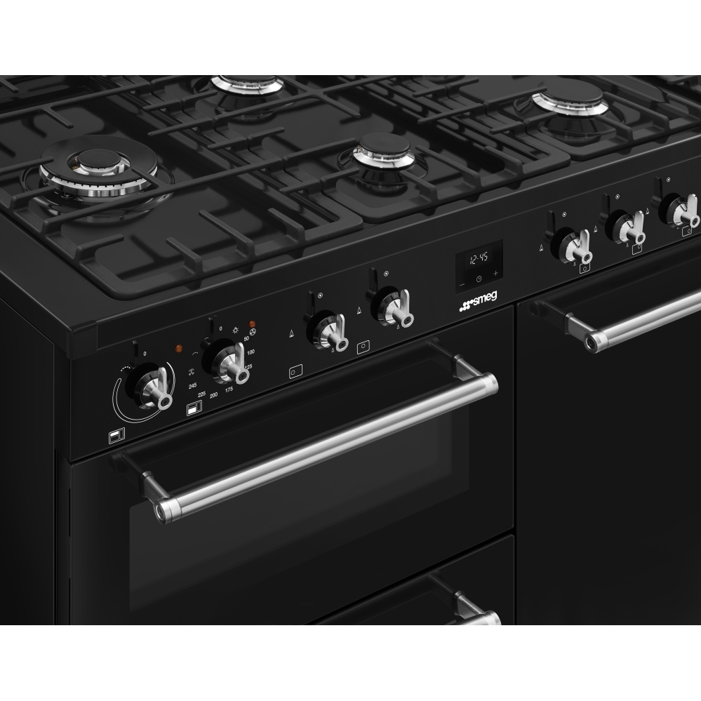 Smeg CX103GMBL Concert 100cm Dual Fuel Range Cooker, Black, A Rated