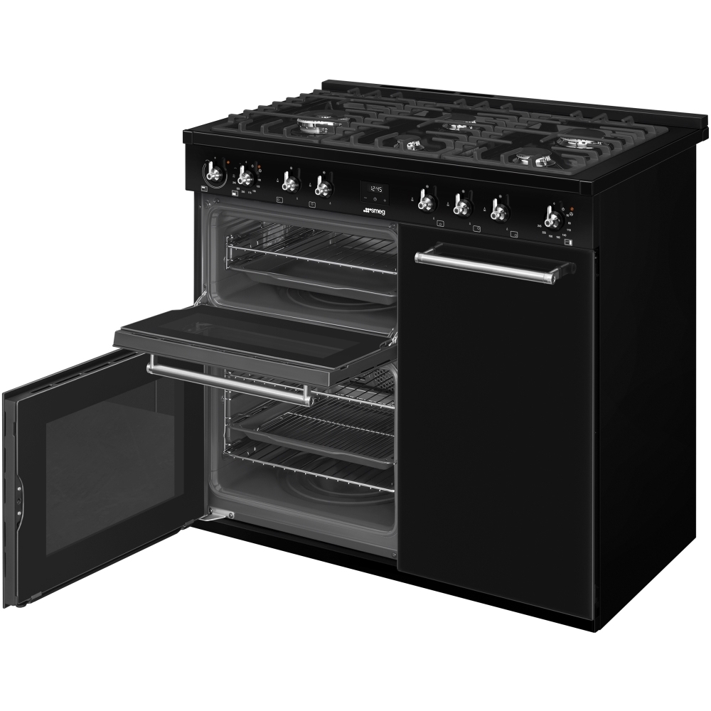 Smeg CX103GMBL Concert 100cm Dual Fuel Range Cooker, Black, A Rated