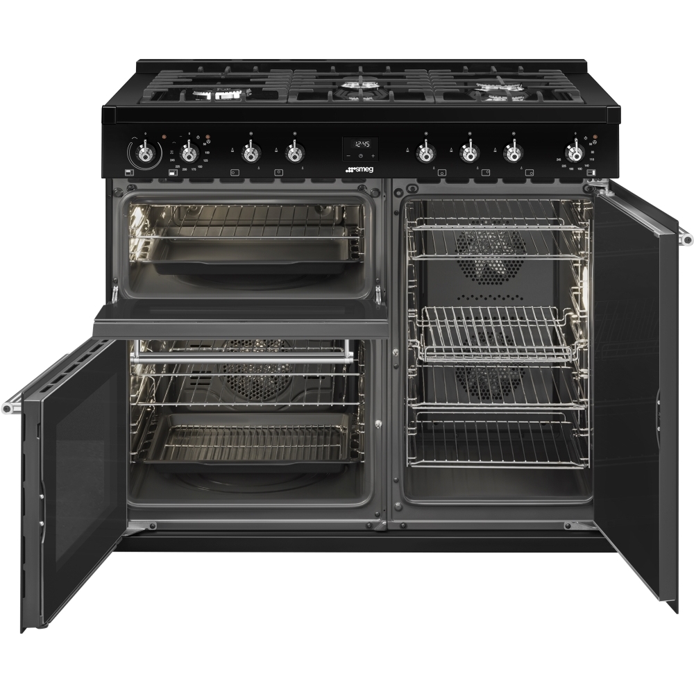 Smeg CX103GMBL Concert 100cm Dual Fuel Range Cooker, Black, A Rated