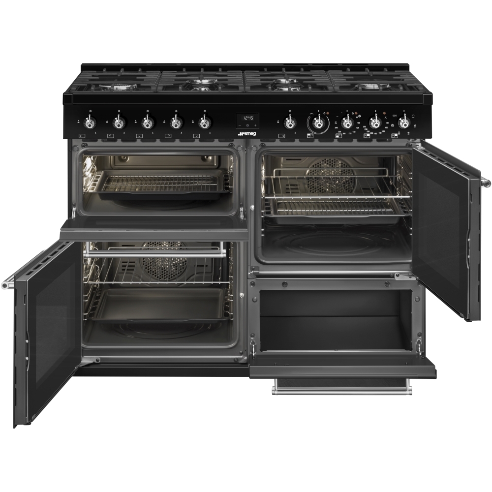 Smeg CX113GMBL Concert Classic  110cm Dual Fuel Range Cooker, Black, A Rated